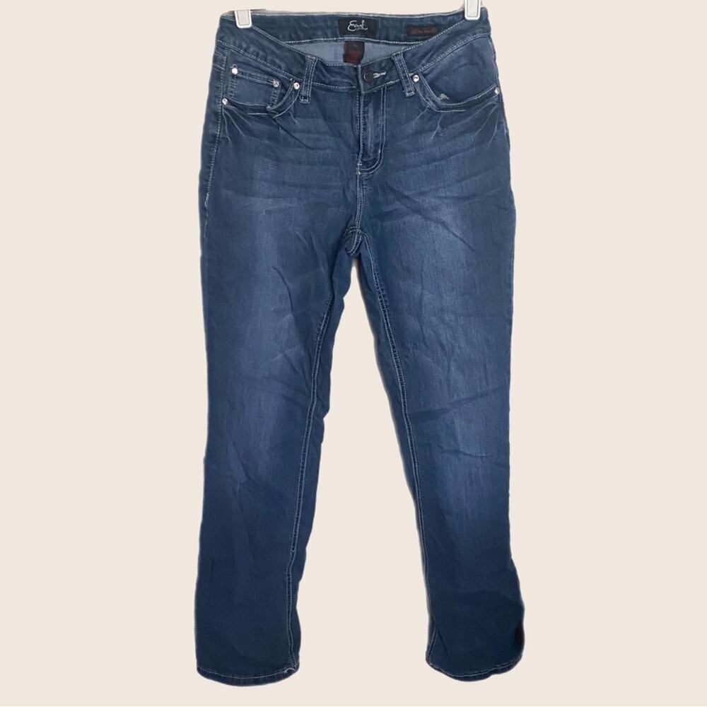 Earl Jeans Flap Pocket Embroidered Rhinestones Boot Cut Womens Blue Jeans y2k